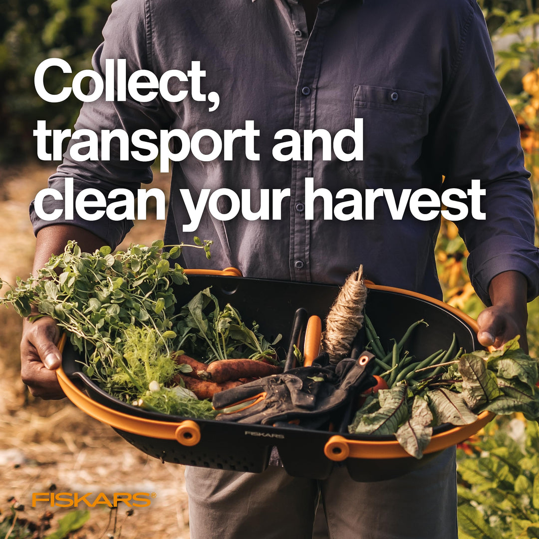 Fiskars Garden Harvest Basket - Container for Gardening and Harvesting with Tool Caddy - Harvesting Basket Doubles as a Colander for Vegetables and Fruits - Garden Accessories